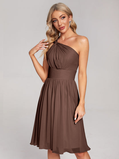 Arielle One Shoulder Knee Length Chiffon Bridesmaid Dress