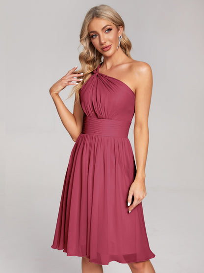 Arielle One Shoulder Knee Length Chiffon Bridesmaid Dress