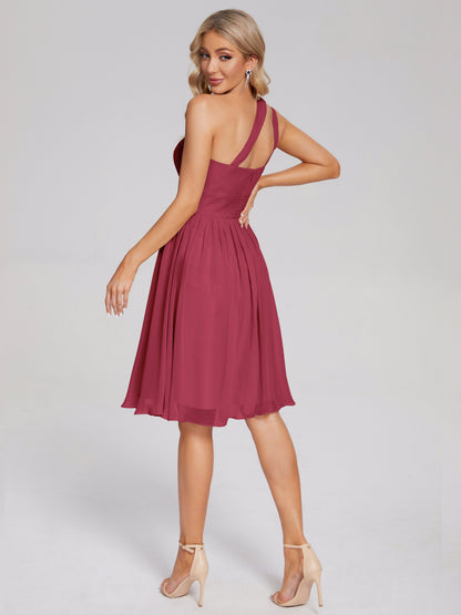 Arielle One Shoulder Knee Length Chiffon Bridesmaid Dress