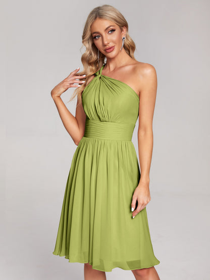 Arielle One Shoulder Knee Length Chiffon Bridesmaid Dress