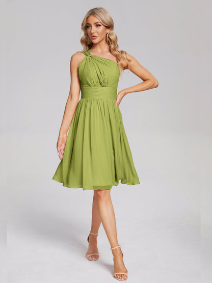 Arielle One Shoulder Knee Length Chiffon Bridesmaid Dress