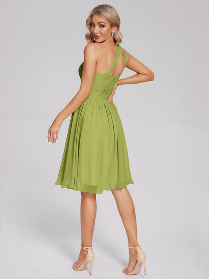 Arielle One Shoulder Knee Length Chiffon Bridesmaid Dress