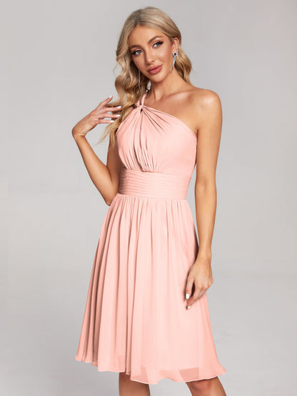 Arielle One Shoulder Knee Length Chiffon Bridesmaid Dress