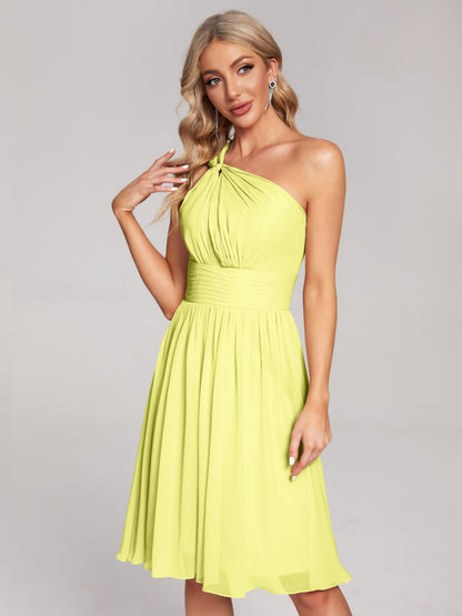 Arielle One Shoulder Knee Length Chiffon Bridesmaid Dress