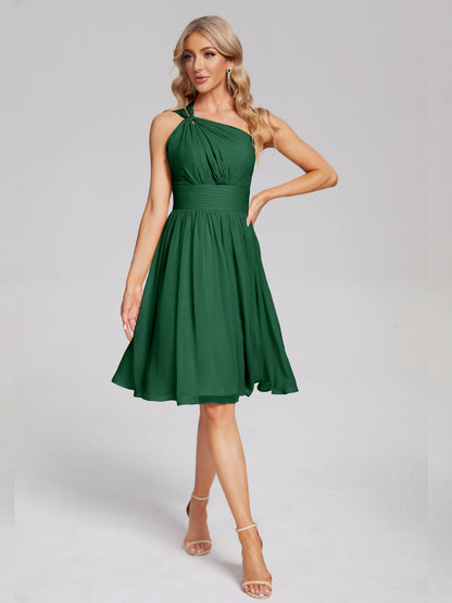 Arielle One Shoulder Knee Length Chiffon Bridesmaid Dress