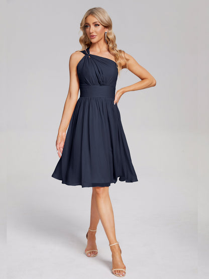 Arielle One Shoulder Knee Length Chiffon Bridesmaid Dress