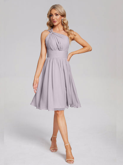 Arielle One Shoulder Knee Length Chiffon Bridesmaid Dress