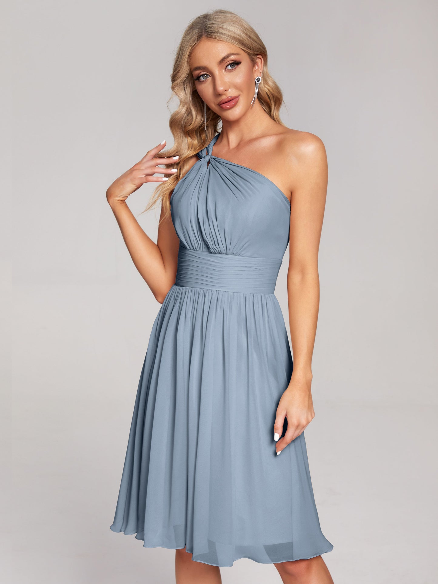 Arielle One Shoulder Knee Length Chiffon Bridesmaid Dress