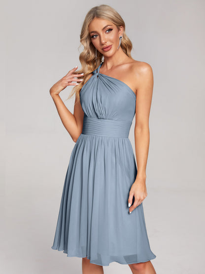 Arielle One Shoulder Knee Length Chiffon Bridesmaid Dress