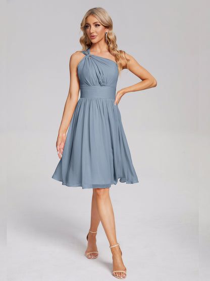 Arielle One Shoulder Knee Length Chiffon Bridesmaid Dress