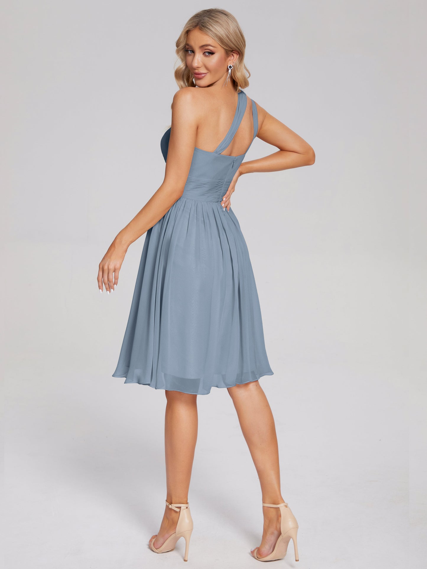 Arielle One Shoulder Knee Length Chiffon Bridesmaid Dress