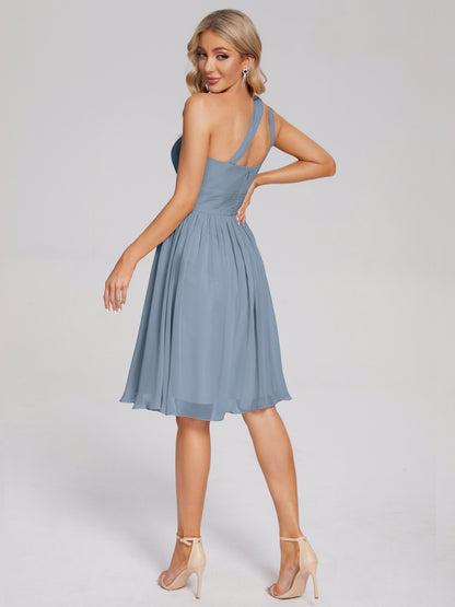 Arielle One Shoulder Knee Length Chiffon Bridesmaid Dress