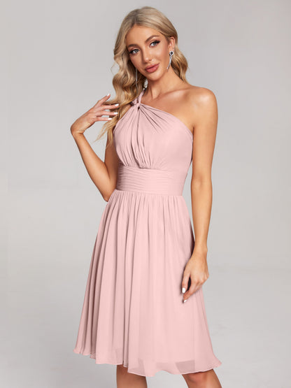 Arielle One Shoulder Knee Length Chiffon Bridesmaid Dress