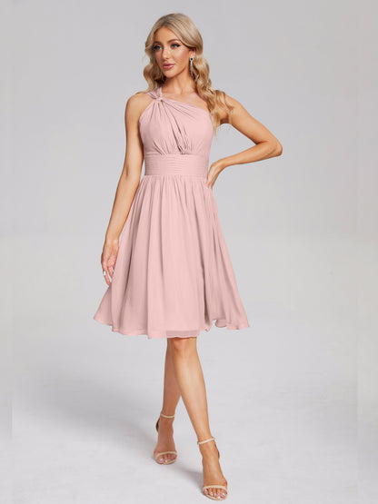 Arielle One Shoulder Knee Length Chiffon Bridesmaid Dress