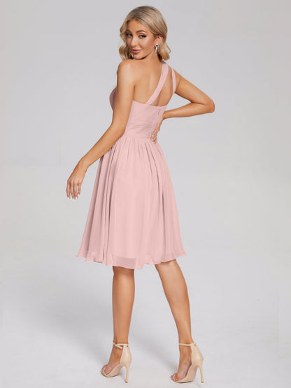 Arielle One Shoulder Knee Length Chiffon Bridesmaid Dress