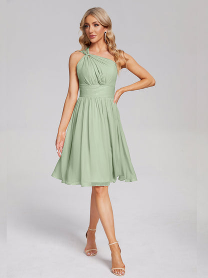 Arielle One Shoulder Knee Length Chiffon Bridesmaid Dress