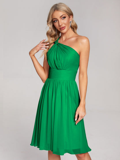 Arielle One Shoulder Knee Length Chiffon Bridesmaid Dress