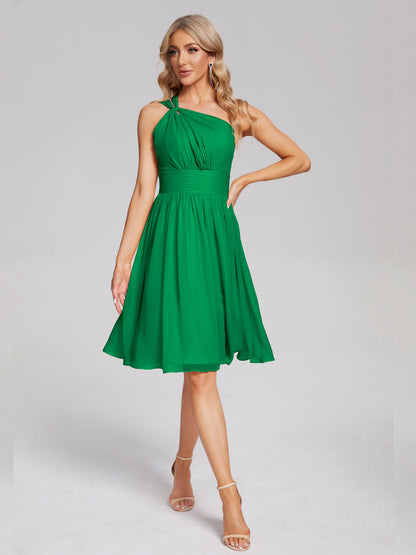 Arielle One Shoulder Knee Length Chiffon Bridesmaid Dress