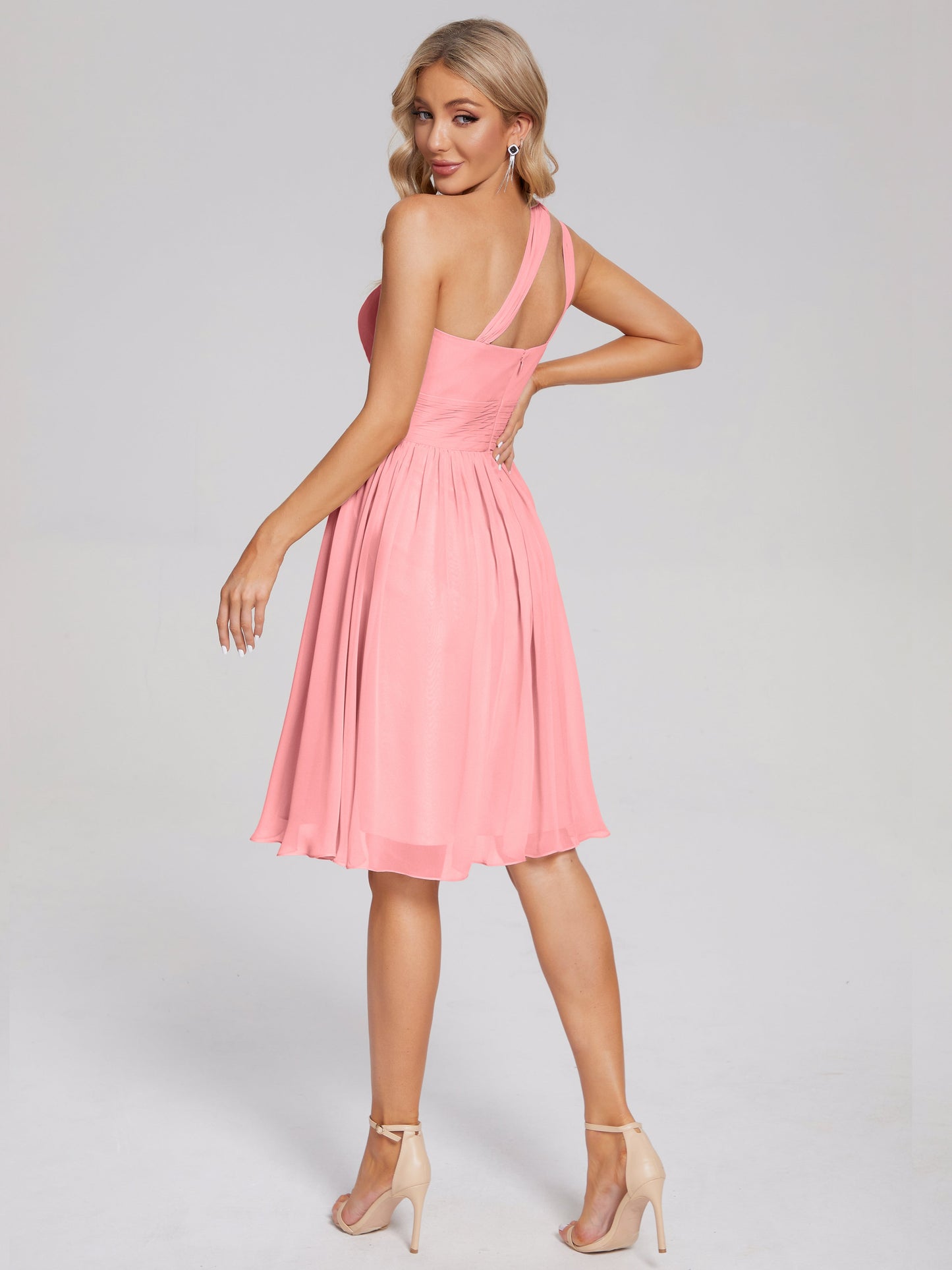 Arielle One Shoulder Knee Length Chiffon Bridesmaid Dress