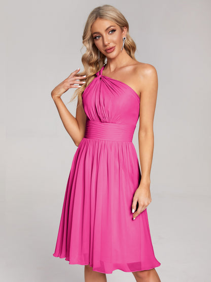 Arielle One Shoulder Knee Length Chiffon Bridesmaid Dress