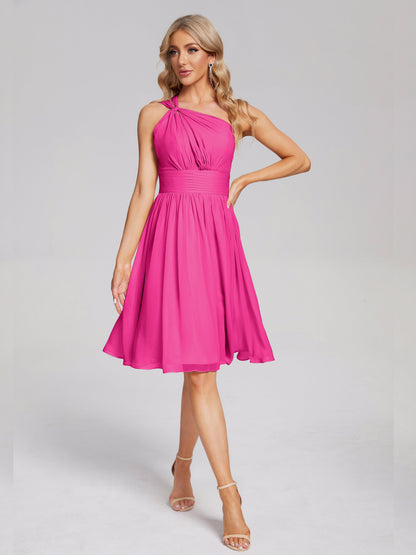 Arielle One Shoulder Knee Length Chiffon Bridesmaid Dress