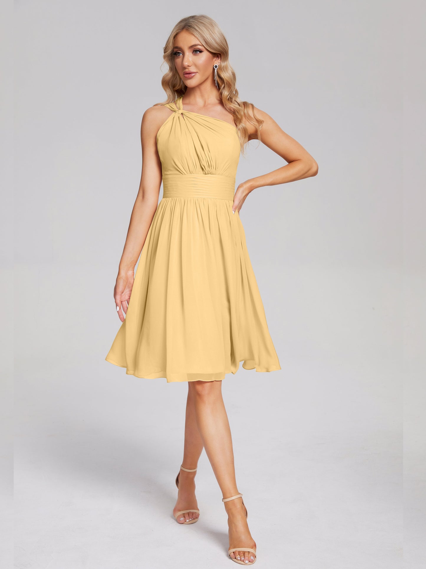 Arielle One Shoulder Knee Length Chiffon Bridesmaid Dress