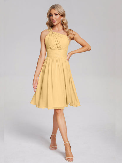 Arielle One Shoulder Knee Length Chiffon Bridesmaid Dress