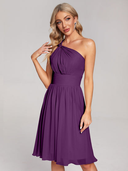 Arielle One Shoulder Knee Length Chiffon Bridesmaid Dress