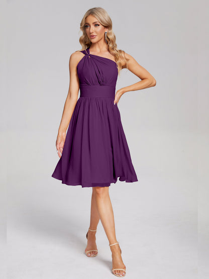 Arielle One Shoulder Knee Length Chiffon Bridesmaid Dress