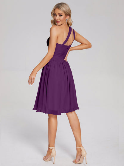 Arielle One Shoulder Knee Length Chiffon Bridesmaid Dress