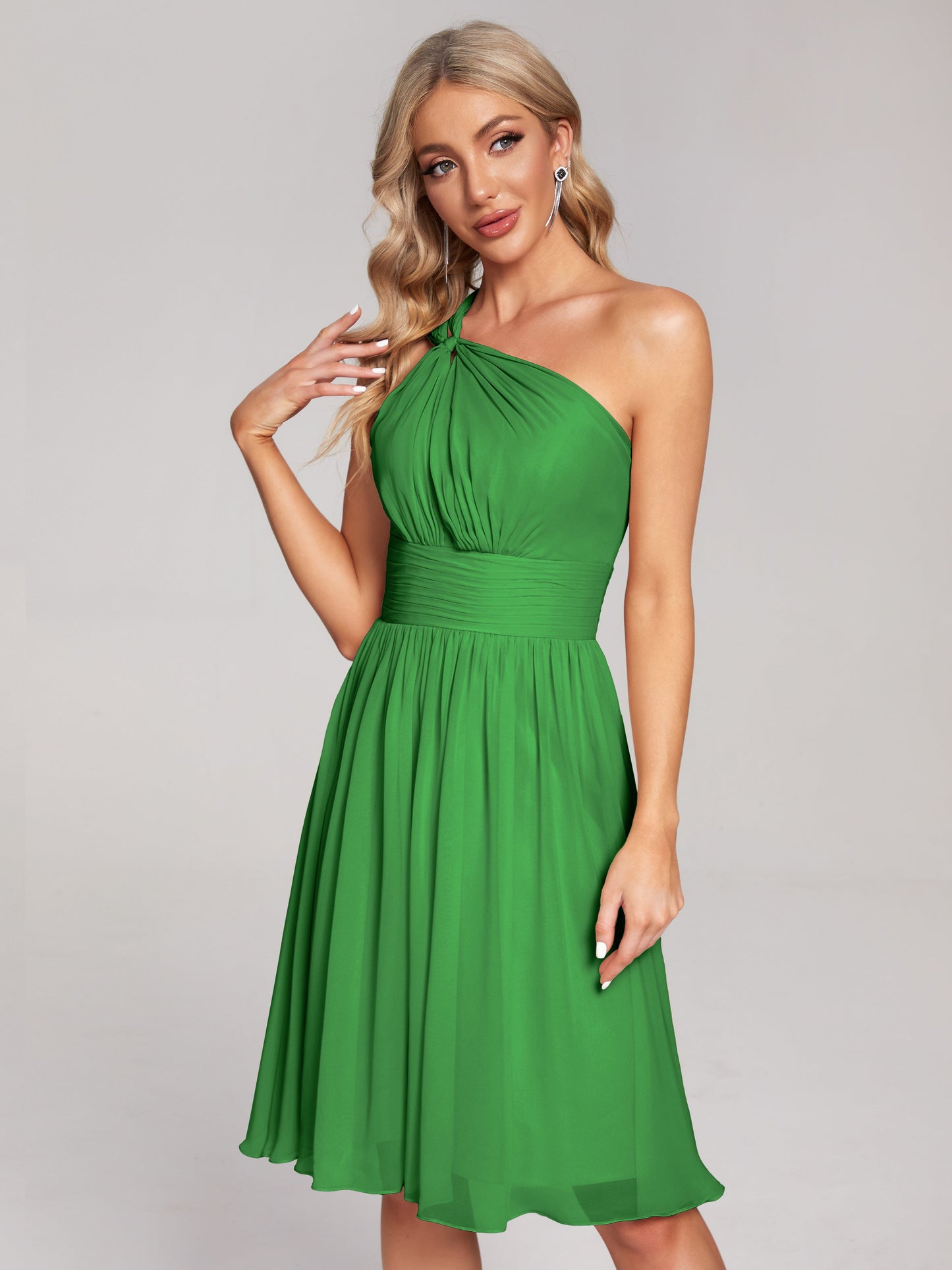 Arielle One Shoulder Knee Length Chiffon Bridesmaid Dress