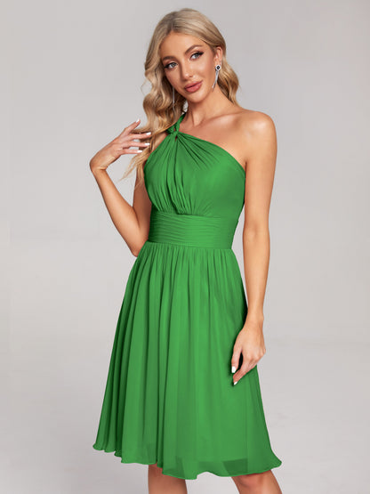 Arielle One Shoulder Knee Length Chiffon Bridesmaid Dress