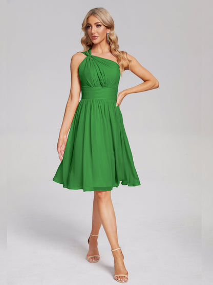 Arielle One Shoulder Knee Length Chiffon Bridesmaid Dress