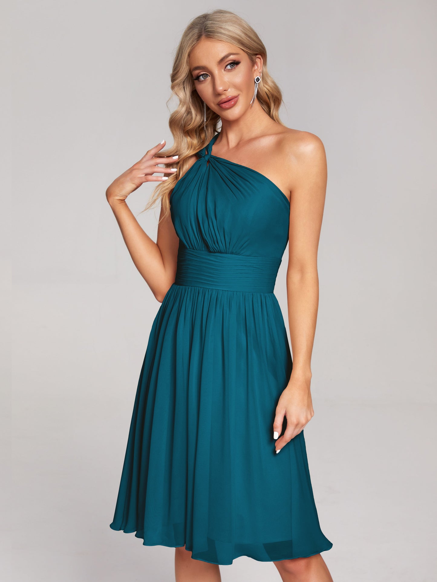 Arielle One Shoulder Knee Length Chiffon Bridesmaid Dress