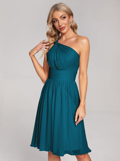 Arielle One Shoulder Knee Length Chiffon Bridesmaid Dress