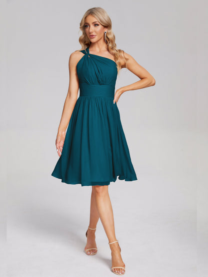 Arielle One Shoulder Knee Length Chiffon Bridesmaid Dress