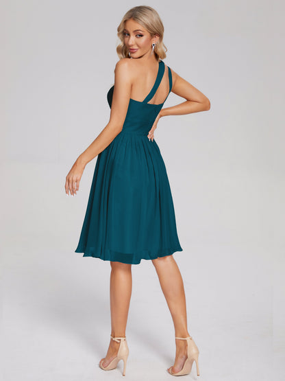 Arielle One Shoulder Knee Length Chiffon Bridesmaid Dress