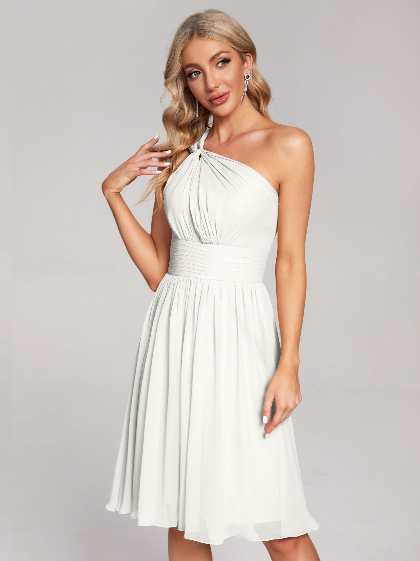 Arielle One Shoulder Knee Length Chiffon Bridesmaid Dress