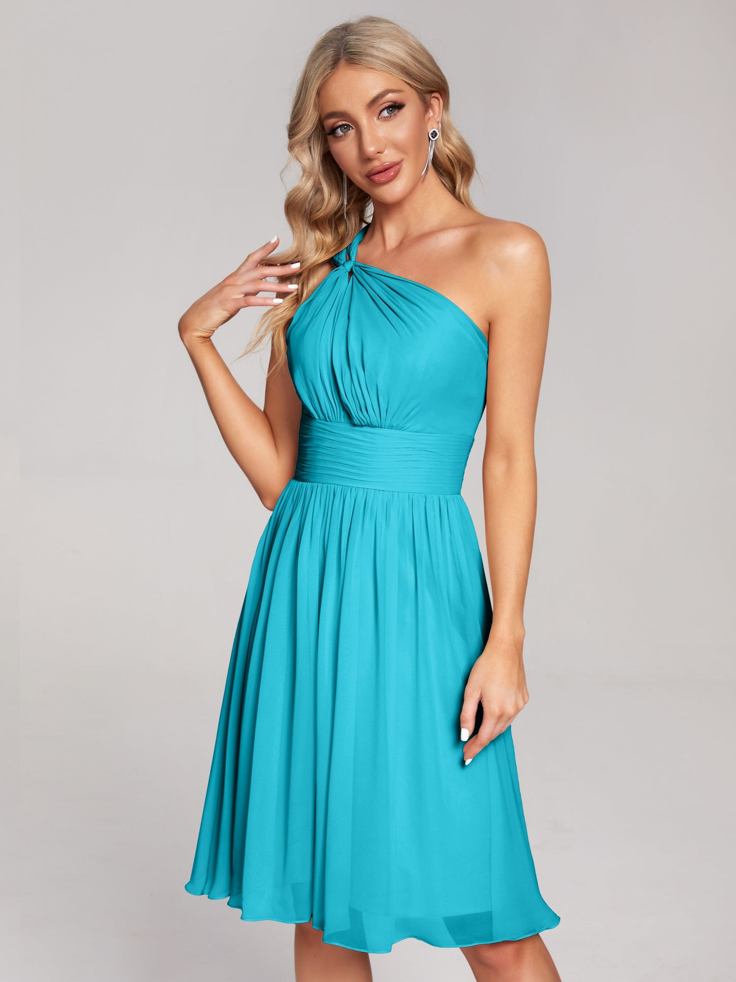Arielle One Shoulder Knee Length Chiffon Bridesmaid Dress