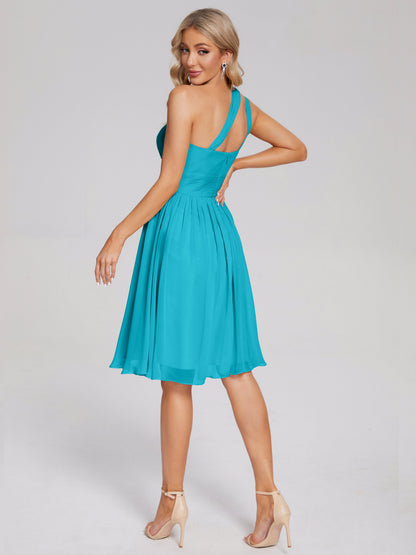 Arielle One Shoulder Knee Length Chiffon Bridesmaid Dress