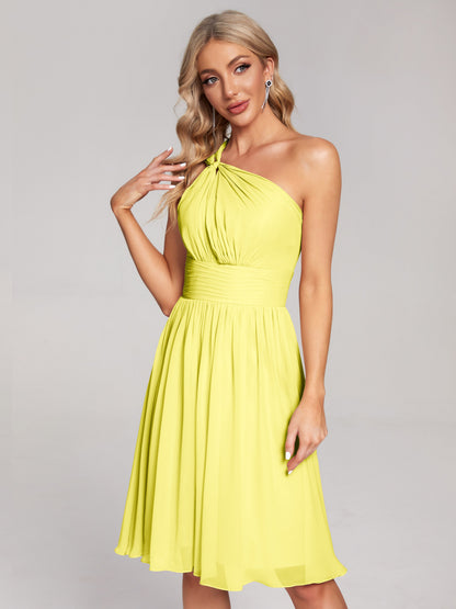 Arielle One Shoulder Knee Length Chiffon Bridesmaid Dress