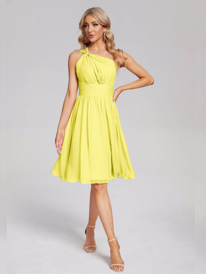 Arielle One Shoulder Knee Length Chiffon Bridesmaid Dress