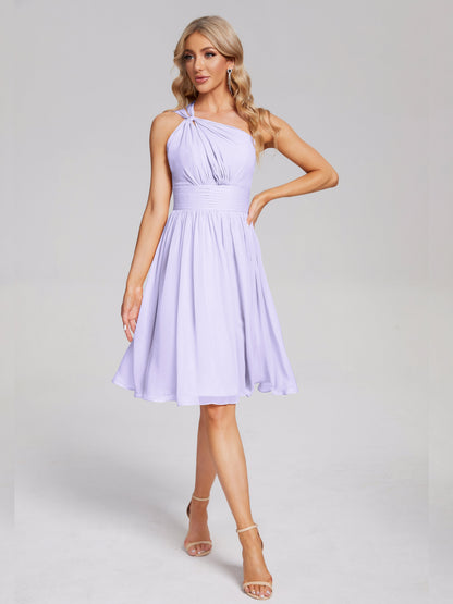 Arielle One Shoulder Knee Length Chiffon Bridesmaid Dress