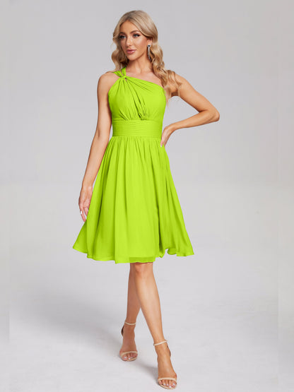 Arielle One Shoulder Knee Length Chiffon Bridesmaid Dress