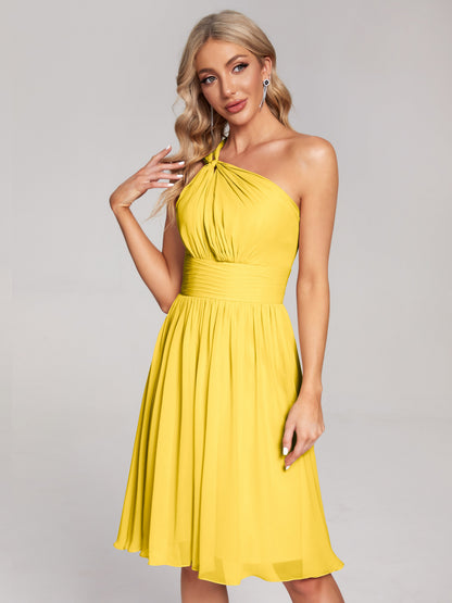 Arielle One Shoulder Knee Length Chiffon Bridesmaid Dress
