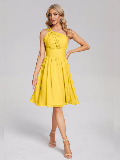 Arielle One Shoulder Knee Length Chiffon Bridesmaid Dress