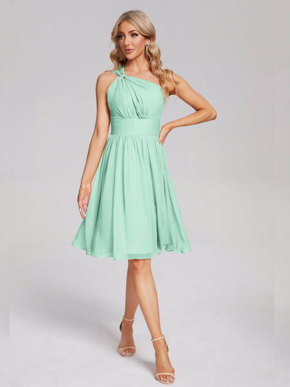 Arielle One Shoulder Knee Length Chiffon Bridesmaid Dress