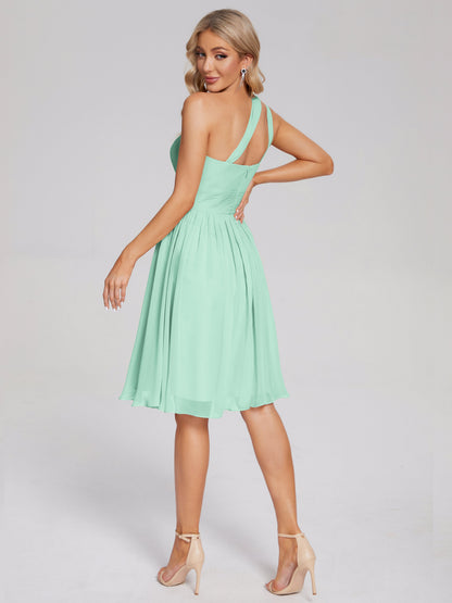 Arielle One Shoulder Knee Length Chiffon Bridesmaid Dress