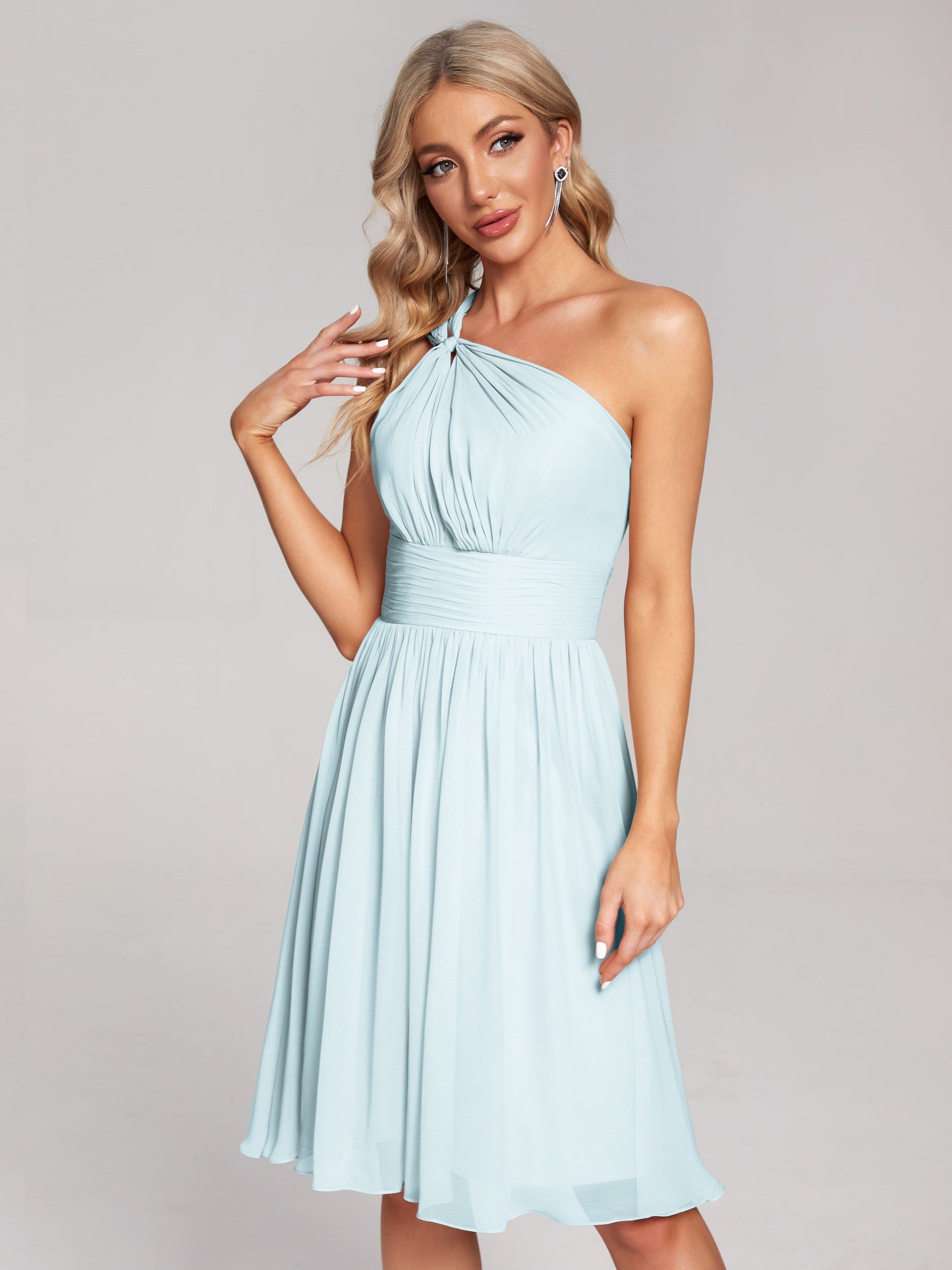 Arielle One Shoulder Knee Length Chiffon Bridesmaid Dress