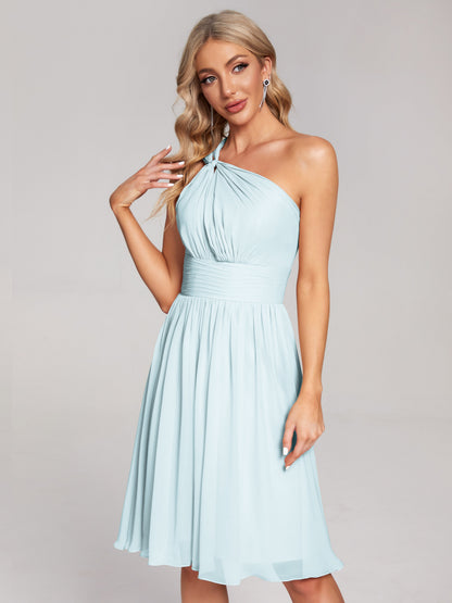 Arielle One Shoulder Knee Length Chiffon Bridesmaid Dress